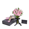 Valentine’s Day Dozen Pink Rose Bouquet With Box & Chocolate from New York Blooms - Flower Gift Set - New York Delivery.