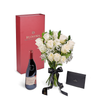 Valentine's Day Dozen White Rose Bouquet With Box & Wine from New York Blooms - Flower & Wine Gift Set - New York Delivery.