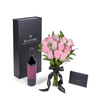 Valentines Day 12 Stem Pink Rose Bouquet With Box & Wine from New York Blooms - Flower & Wine Gift Set - New York Delivery.