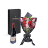 Valentines Day 12 Stem Red & Pink Rose Bouquet With Box & Wine from New York Blooms - Flower & Wine Gift Set - New York Delivery.