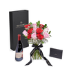 Valentines Day 12 Stem Red & Pink Rose Bouquet With Box & Wine from New York Blooms - Flower & Wine Gift Set - New York Delivery.