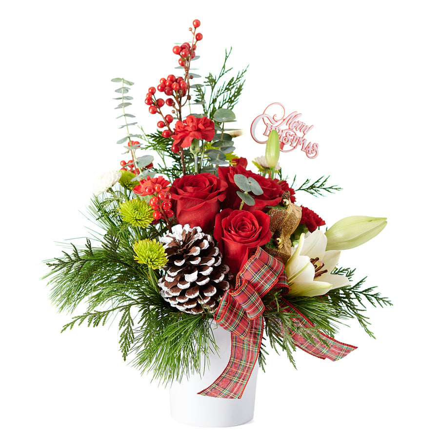 Very Merry Christmas Arrangement from New York Blooms - Mixed Floral Gifts - New York Delivery.