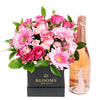 Boundless Cheer Flowers & Champagne Gift, Mixed Floral Hat Box, Champagne, Champagne Gifts, Floral Gift Set, Floral Gift Baskets, Pink Floral Arrangement, NY Same Day Delivery