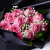 Valentines Day 12 Stem Pink Rose Bouquet With Box & Bear from New York Blooms - Flower Gift Set - New York Delivery.