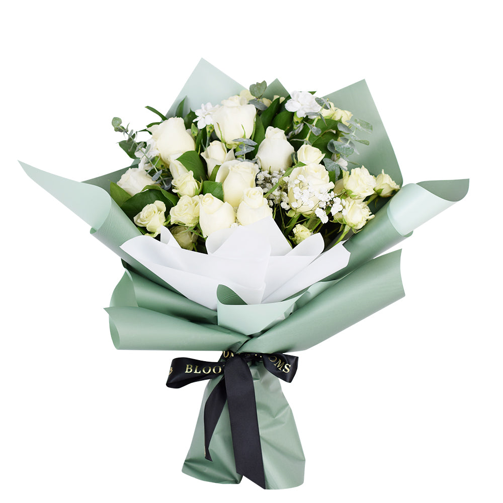 Parisian Chic Tea Rose Bouquet, White Roses Bouquet, USA Delivery, NY Delivery