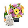 Extravagant Floral Sunrise Champagne Gift Set, Champagne Gifts, Sparkling Wine Gifts, Floral Gift Sets, Plushie Gifts, Mixed Floral Arrangements, NY Same Day Delivery