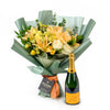 Floral Sunrise Mixed Bouquet & Champagne, Yellow Flower Bouquet, Floral Gifts, Mixed Floral Bouquets, Champagne Gifts, Roses, Champagne, Lilies, Gift Baskets, NY Same Day Delivery
