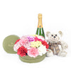 For The Love of My Life Flowers & Champagne Gift, Champagne Gifts, Mixed Floral Hat Box, Plushies, Chocolates, Gourmet Gifts, NY Same Day Delivery