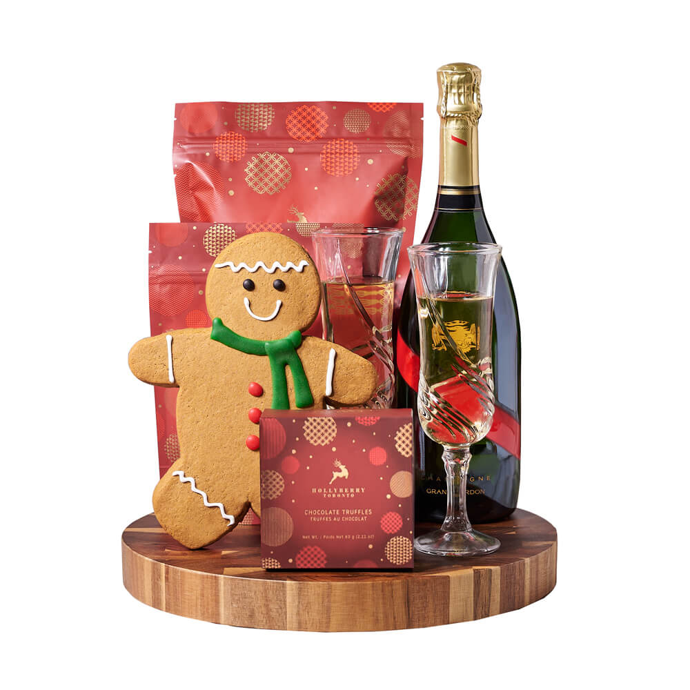 Gingerbread Man & Holiday Champagne Gift, holiday gift, holiday, christmas gift, christmas, gourmet gift, gourmet, champagne gift, champagne, sparkling wine gift, sparkling wine New York Blooms