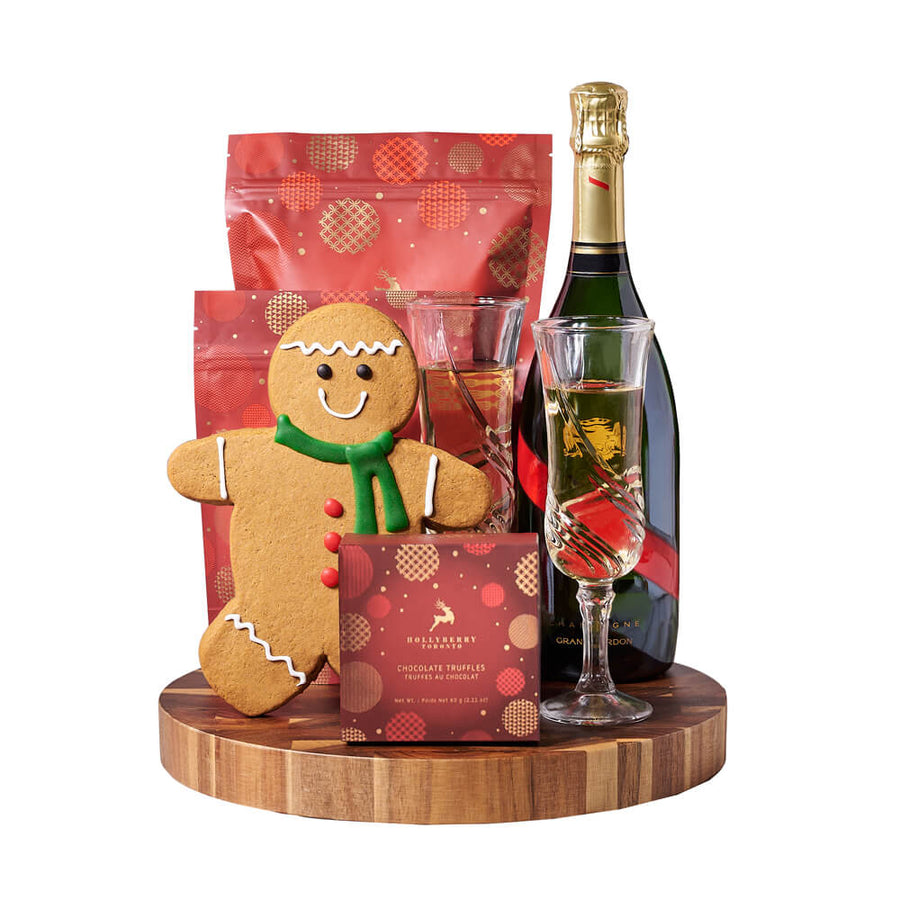 Gingerbread Man & Holiday Champagne Gift, holiday gift, holiday, christmas gift, christmas, gourmet gift, gourmet, champagne gift, champagne, sparkling wine gift, sparkling wine New York Blooms