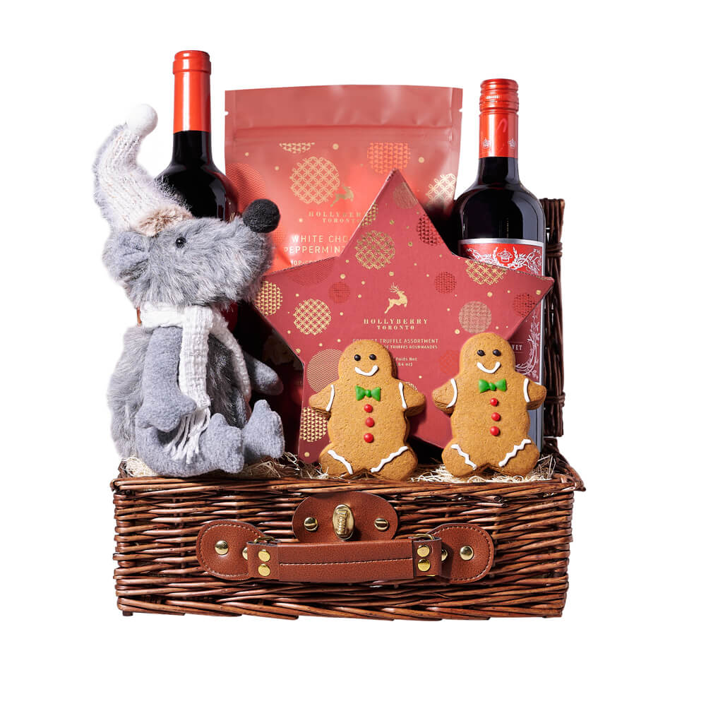 Holiday Wine & Gingerbread Men Gift, wine gift, wine, christmas gift, christmas, holiday gift, holiday, gingerbread gift, gingerbread, gourmet gift, gourmet New York Blooms
