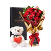 Valentine's Day 12 Stem Red Rose Bouquet With Box & Bear from New York Blooms - Flower Gift Set - New York Delivery.