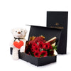Valentine's Day 12 Stem Red Rose Bouquet With Box & Bear from New York Blooms - Flower Gift Set - New York Delivery.