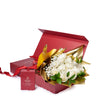 Valentine’s Day Dozen White Rose Bouquet With Box & Chocolate from New York Blooms - Flower Gift Sets - New York Delivery.