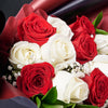 Valentine’s Day 12 Stem Red & White Rose Bouquet With Box & Wine, Valentine's Day gifts, roses, wine gifts, New York Same Day Flower Delivery