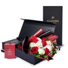 Valentine’s Day Dozen Red & White Rose Bouquet With Box & Chocolate from New York Blooms - Flower Gift Set - New York Delivery.