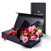 Valentine's Day 12 Stem Pink & Red Rose Bouquet With Designer Box from New York Blooms - Flower Gifts - New York Delivery.