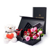 Valentine's Day 12 Stem Red & Pink Rose Bouquet With Box & Bear, New York Same Day Flower Delivery, Valentine's Day gifts, roses, plush gifts. New York Blooms