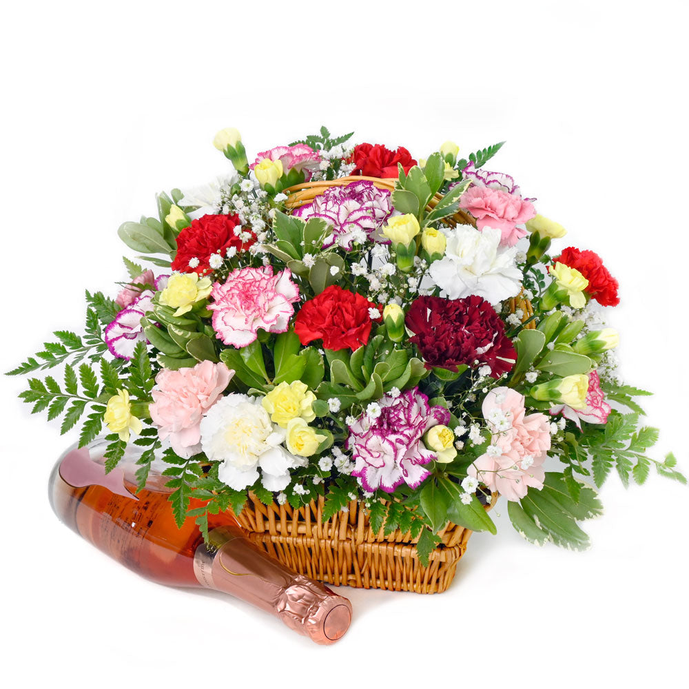 Luxe Delight Flowers Champagne Gift, Carnations, Champagne, Floral Gift Baskets, Champagne Gifts, Mixed Floral Arrangement, NY Same Day Delivery