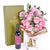 Mother’s Day 12 Stem Pink Rose Bouquet with Box & Wine