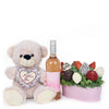 Mother’s Day Pink Wine, Bear & Chocolate Covered Strawberry Gift Tin from New York Blooms - Wine & Gourmet Gift Sets - New York Delivery.