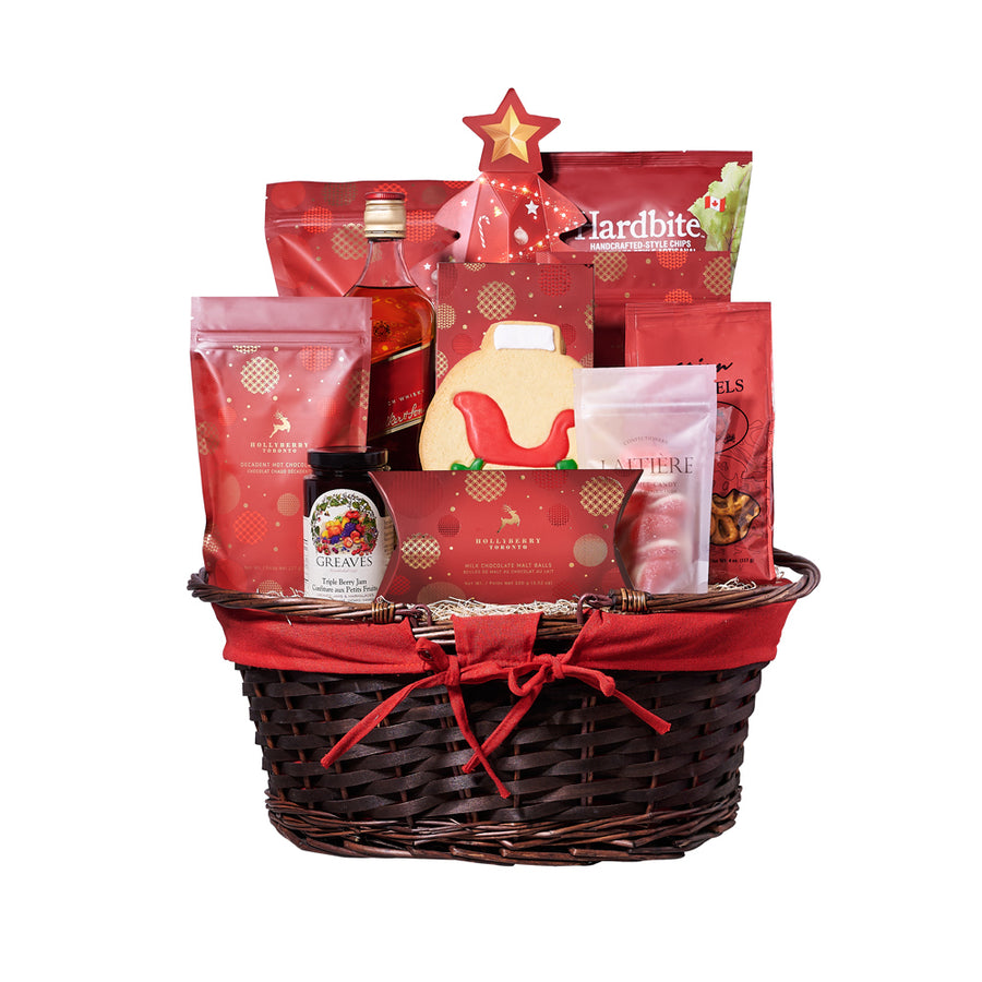 Christmas Delights Liquor Gift Basket, Liquor Gift Baskets, Gourmet Gift Baskets, Chocolate Gift Baskets, Xmas Gifts, Liquor , Cookies, Pretzels, Chocolates, Jam, Popcorn, Chips, Christmas Gift Baskets, USA Delivery