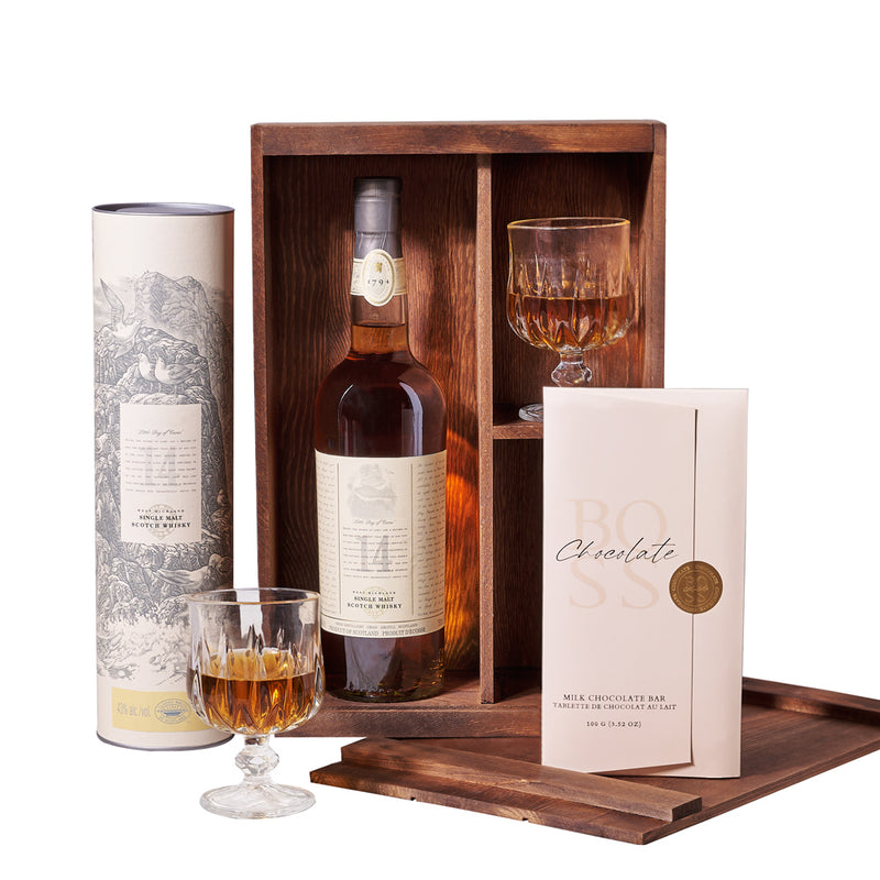 Liquor & Chocolate Gift Box, liquor gift box, liquor gift box delivery, delivery liquor gift box, whiskey, whiskey delivery, chocolate gift, chocolate gift basket, chocolate New York Blooms