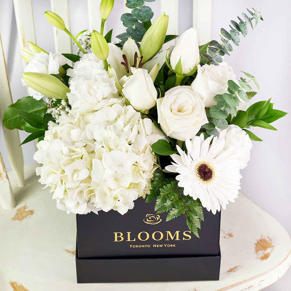 Pops of Joy Floral Centerpiece from New York Blooms - Mixed Floral Hat Box - New York Delivery.