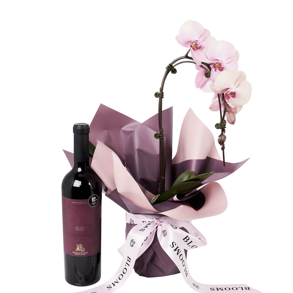 Pure &amp; Simple Flowers &amp; Wine Gift from New York Blooms - Orchid &amp; Wine Gift Set - New York Delivery.