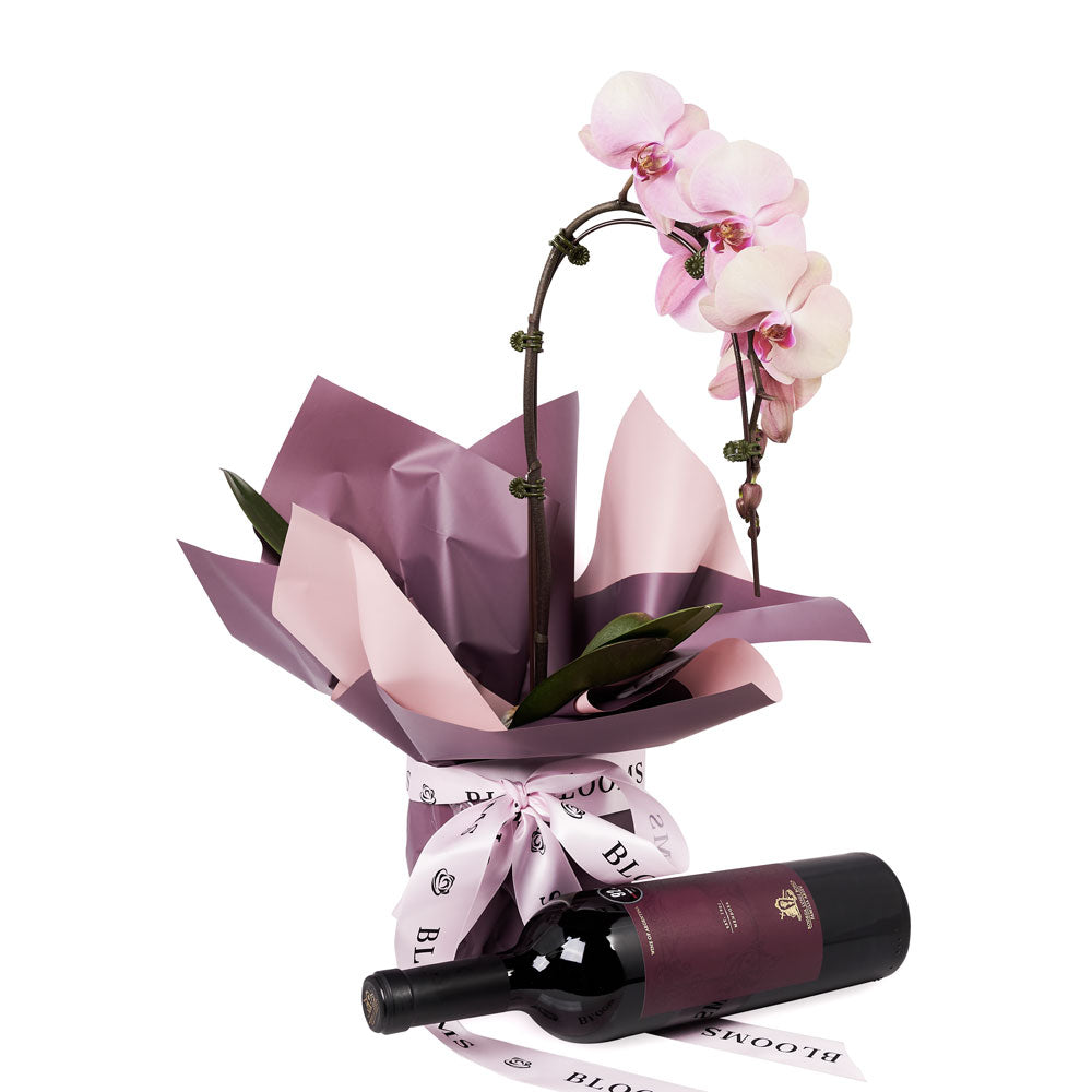 Pure & Simple Flowers & Wine Gift from New York Blooms - Orchid & Wine Gift Set - New York Delivery.