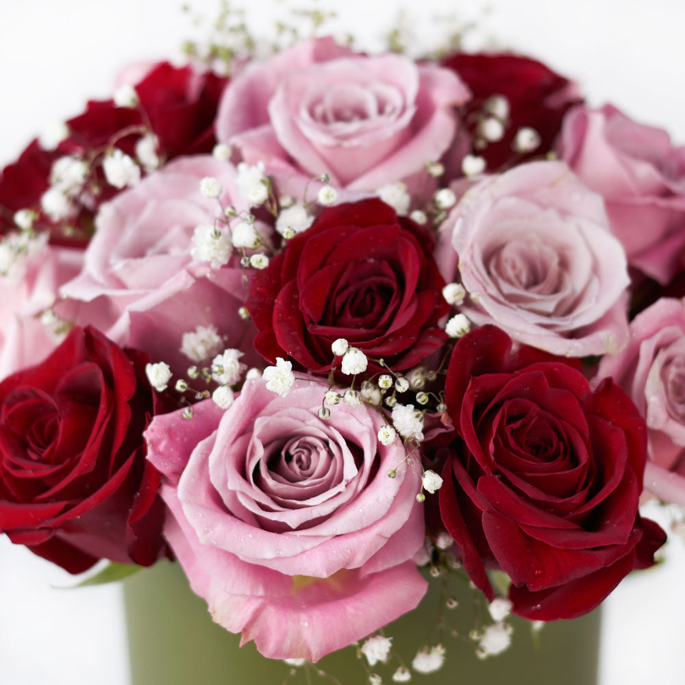 Elegant Rose Duo Arrangement, Two Tone Roses Gift, Pink and Red Roses, Mixed Roses Hat Box, Mixed Roses Arrangement, New York Blooms