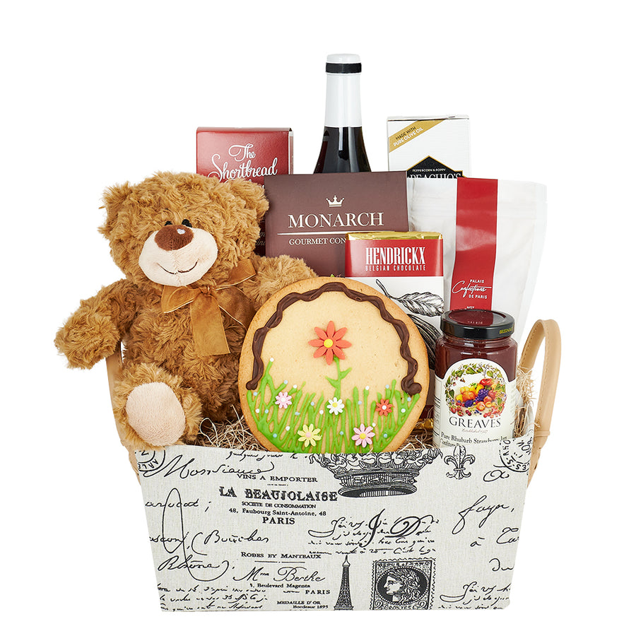 "With Love From Paris" Gift Basket, Gourmet Gift Baskets, Gourmet Gifts, Plushie Gifts, Chocolate Gifts, Wine Gifts, NY Same Day Delivery